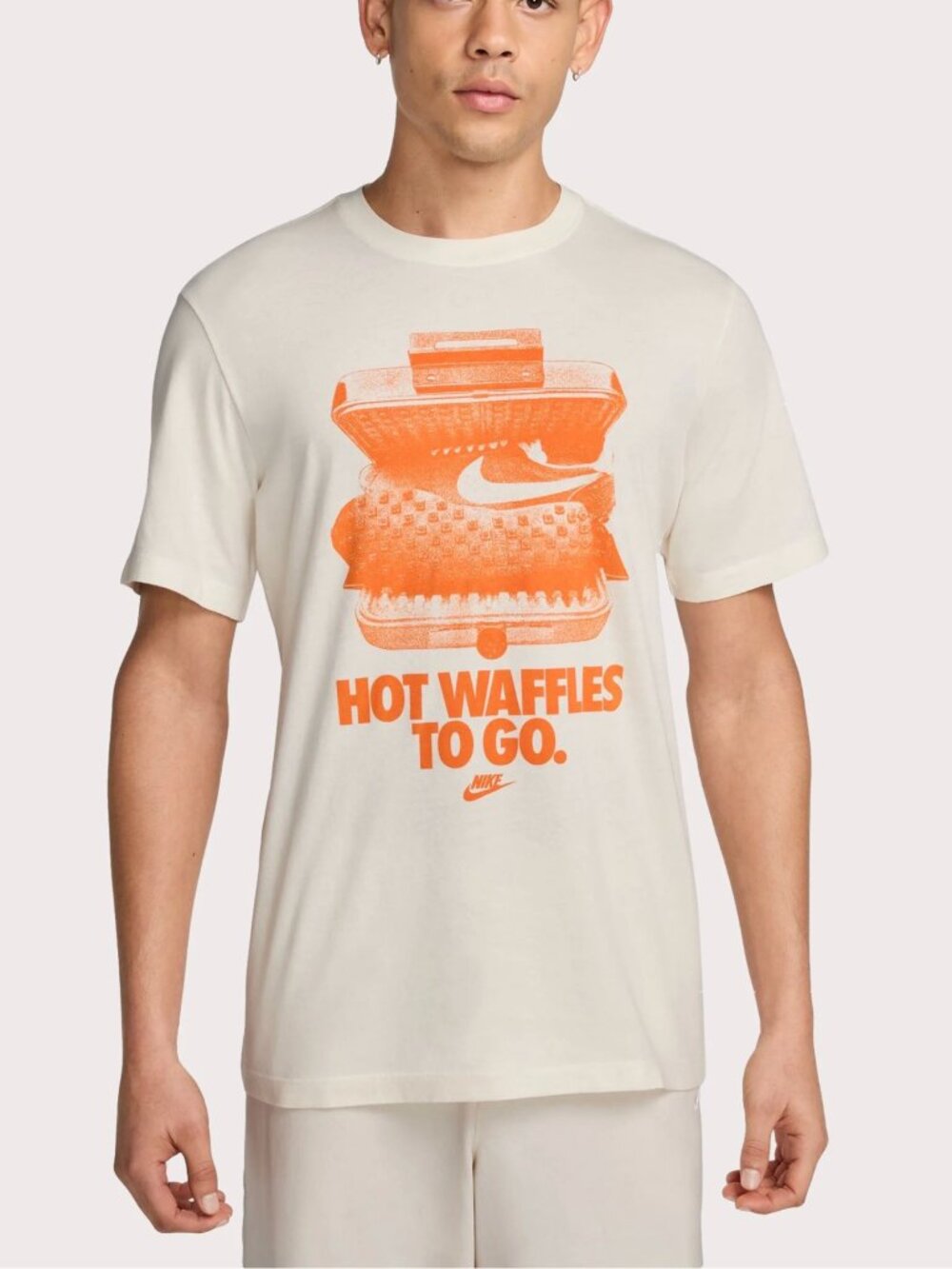 Nike Men's Sportswear Tee "Hot Waffles To Go" Ivory Cream x Orange Size XL